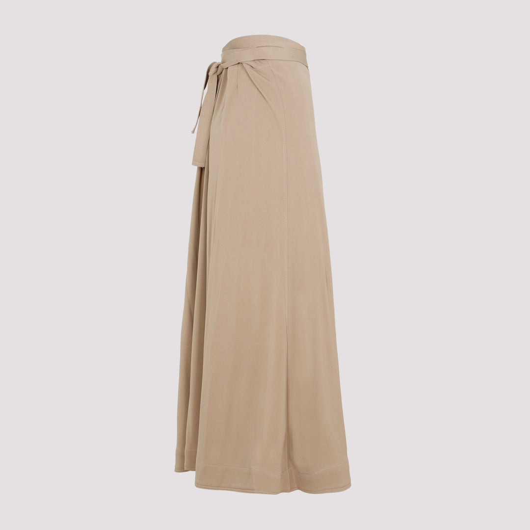 Beige Tie-Waist Wrap Skirt-4