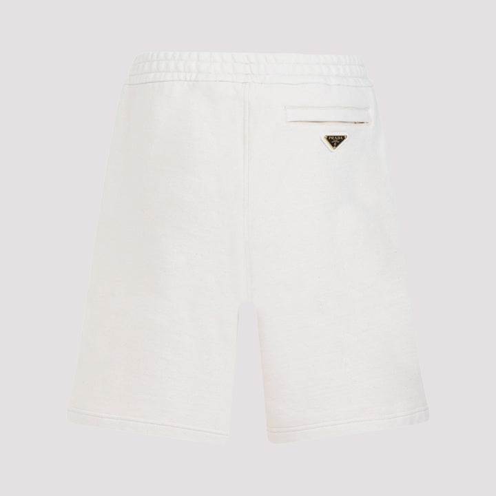 White Cotton Bermuda Shorts-3