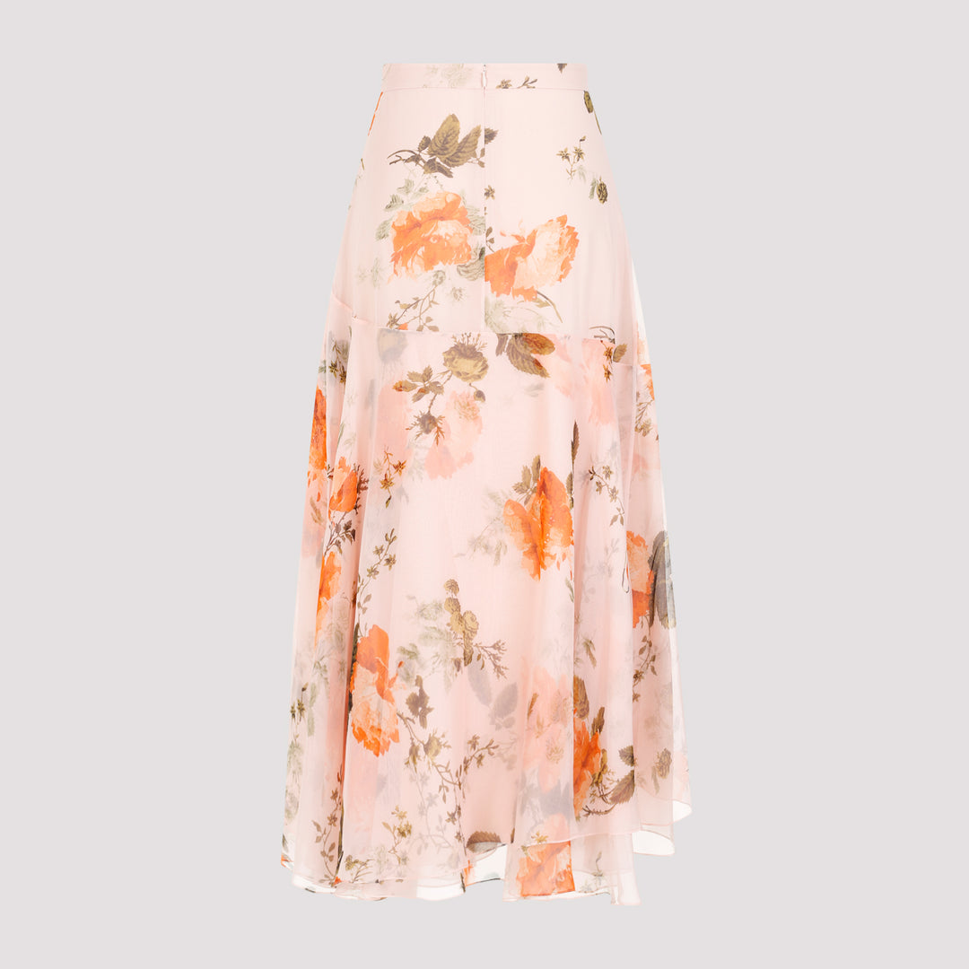 Shell Pink Silk Midi Skirt with Tiered Frilled Hem-3