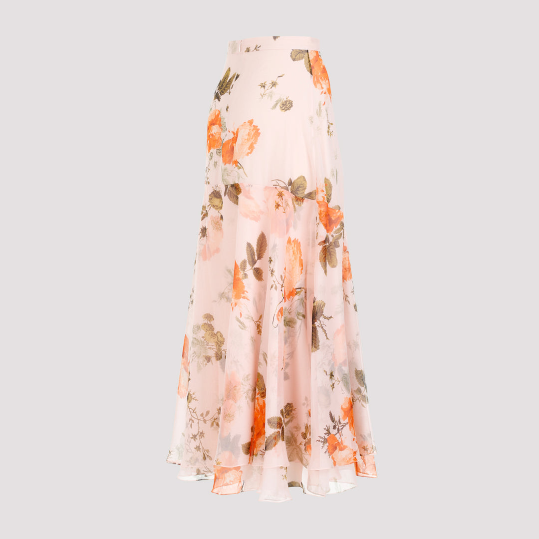 Shell Pink Silk Midi Skirt with Tiered Frilled Hem-4