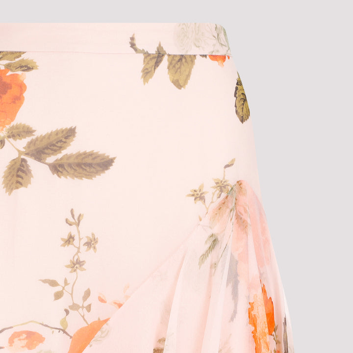 Shell Pink Silk Midi Skirt with Tiered Frilled Hem-5