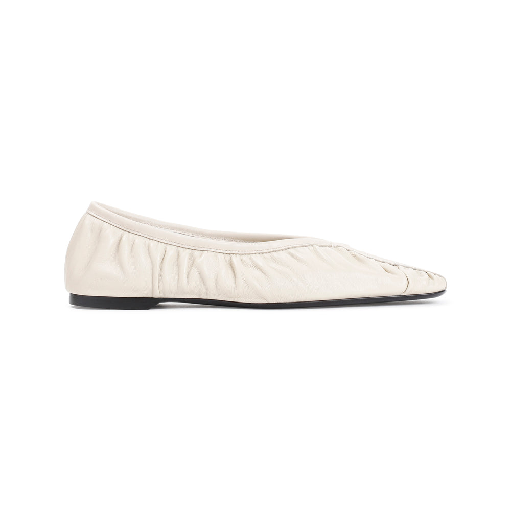 Beige The Gathered Flat Sheep Leather Ballerinas-1