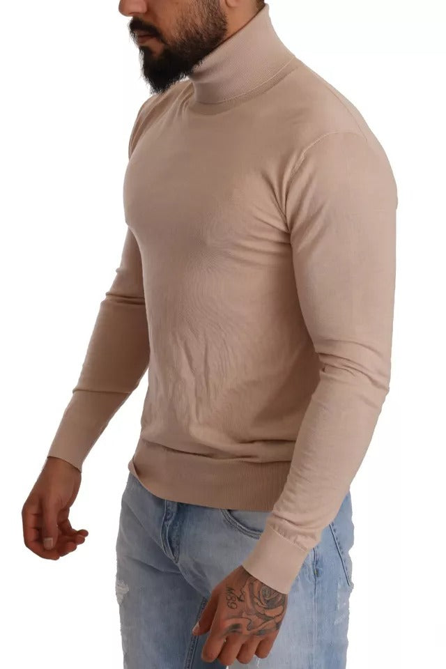 Beige Cashmere Turtleneck Pullover Sweater