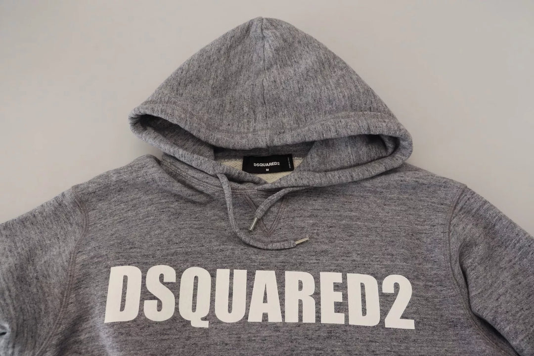 Dsquared² Gray Cotton Hooded Logo Print Men Pullover Sweater