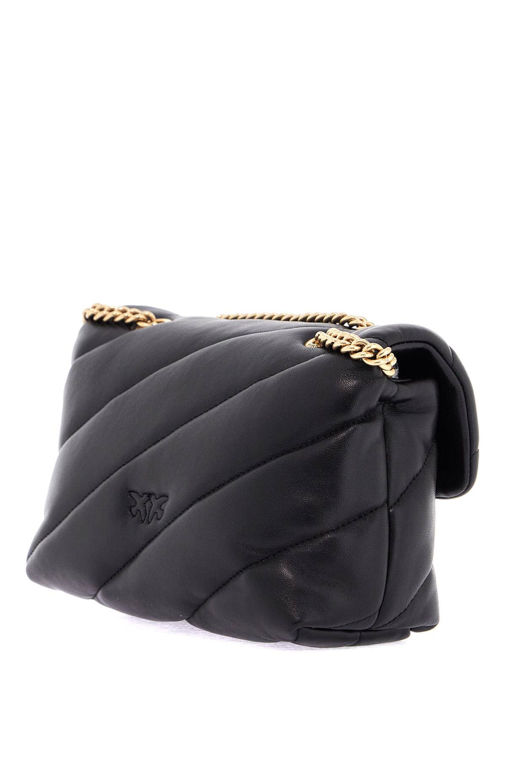 mini black quilted bag with golden chain love puff-1