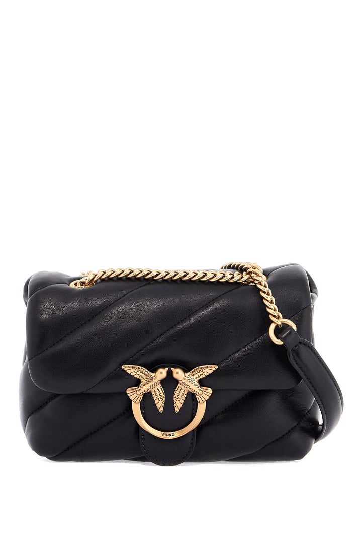 mini black quilted bag with golden chain love puff-0