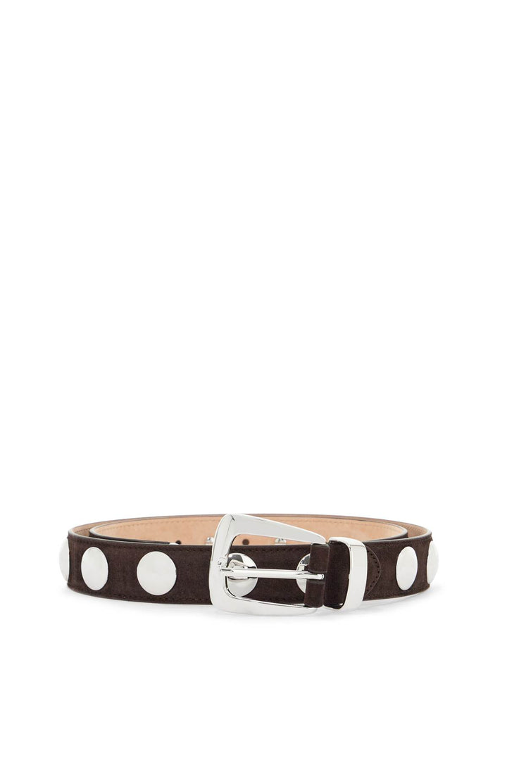 coffee calfskin belt with studs 30mm-0