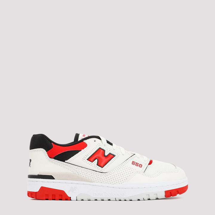 White and Red 550 Premium Leather Sneakers-0