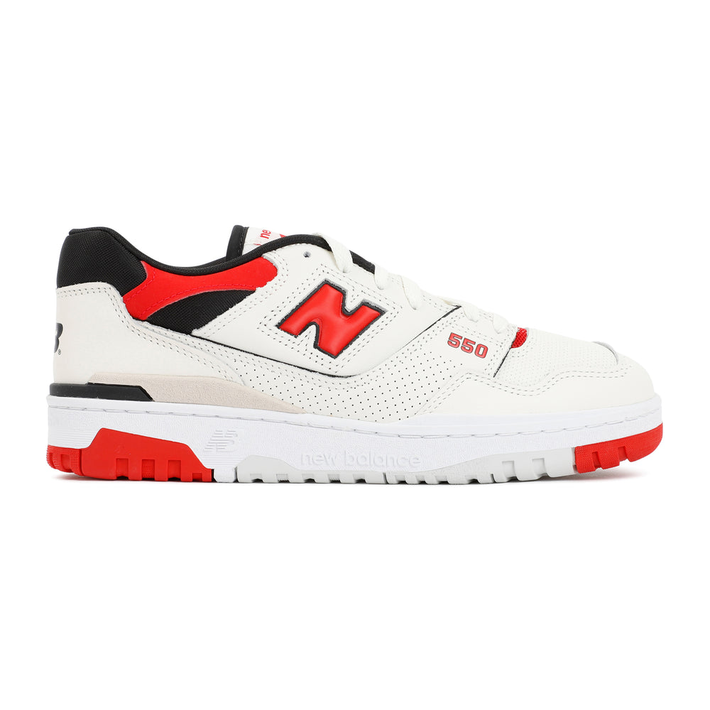 White and Red 550 Premium Leather Sneakers-1