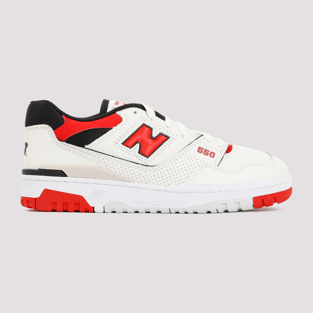 White and Red 550 Premium Leather Sneakers-2