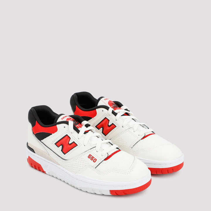 White and Red 550 Premium Leather Sneakers-4