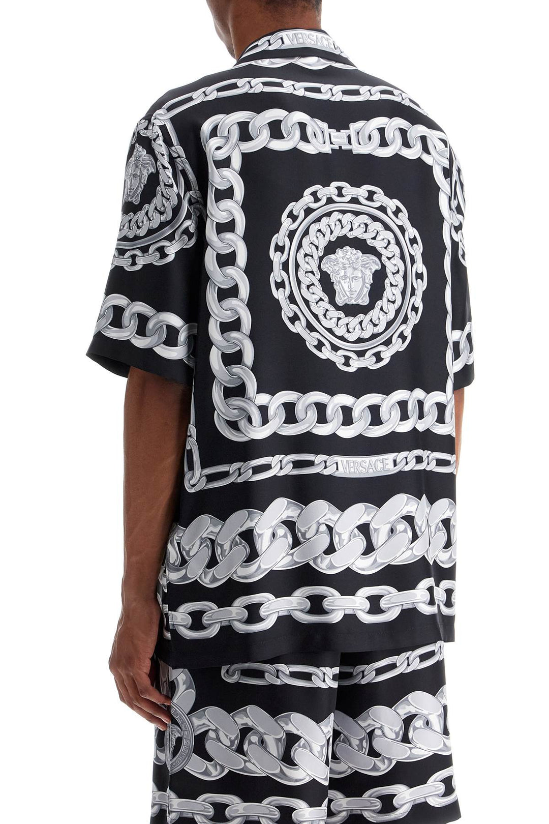 'printed silk medusa chains bowling shirt-2