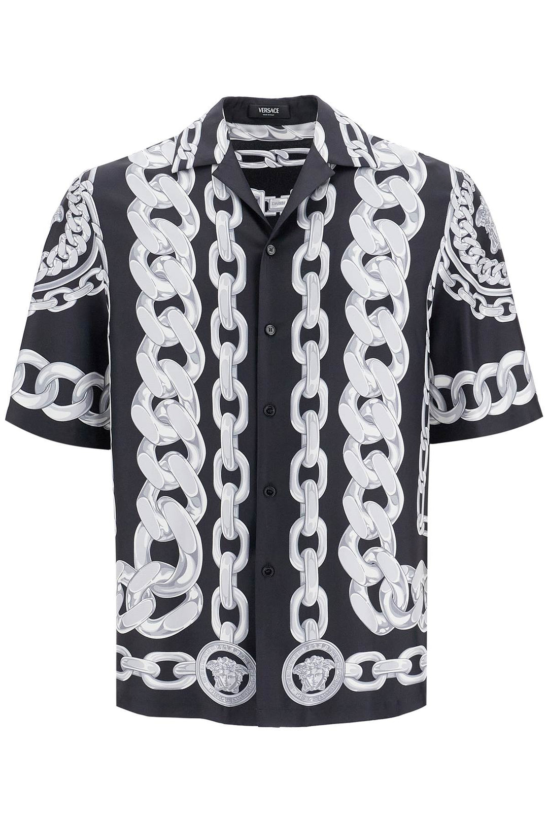 'printed silk medusa chains bowling shirt-0