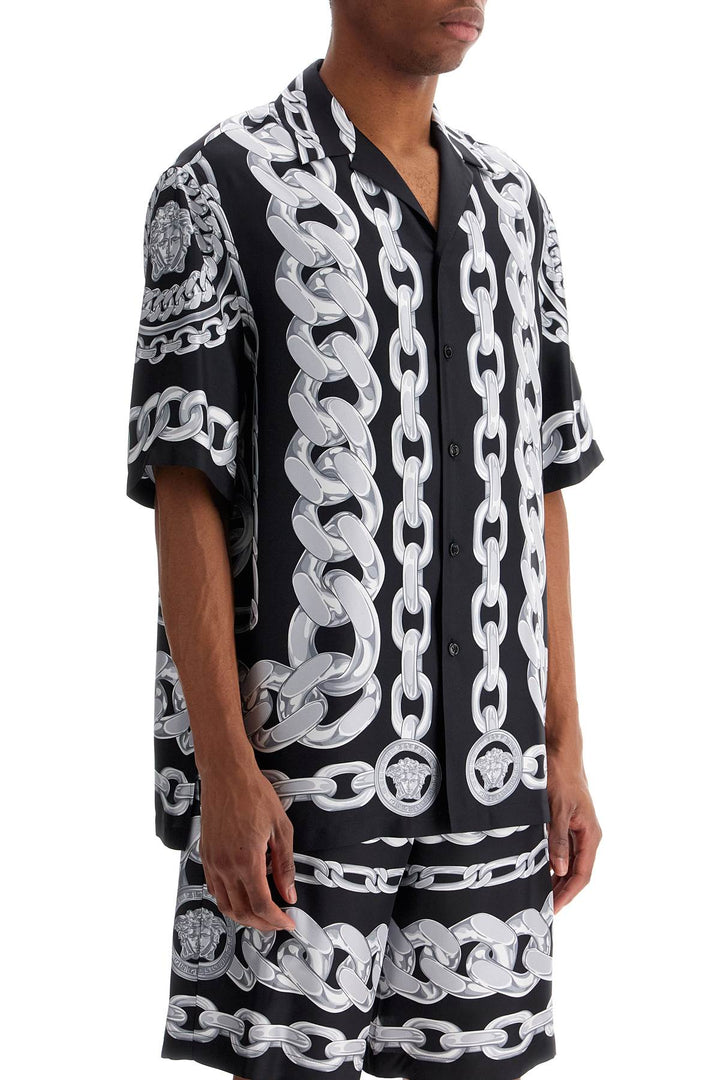 'printed silk medusa chains bowling shirt-1