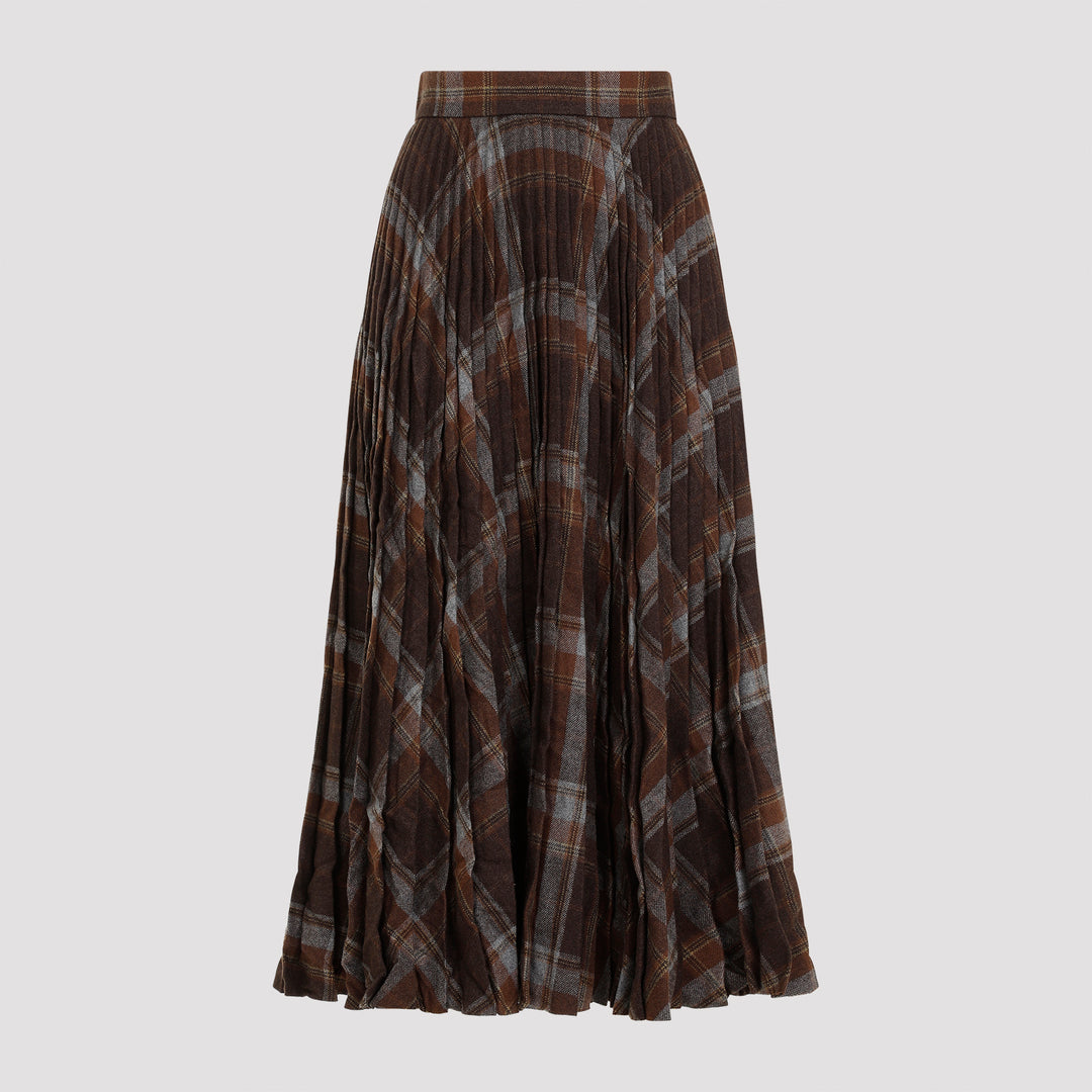 Brown Creased Pleated Wool Skirt-0