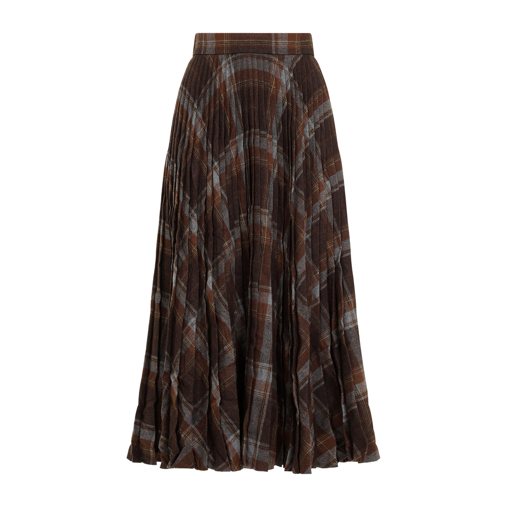 Brown Creased Pleated Wool Skirt-1