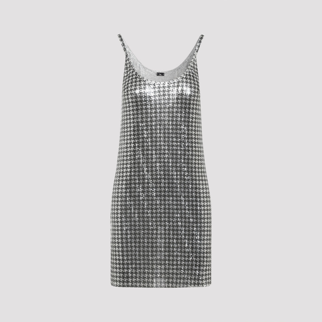 Pied De Poule Silver Grey Aluminium Mini Dress-0