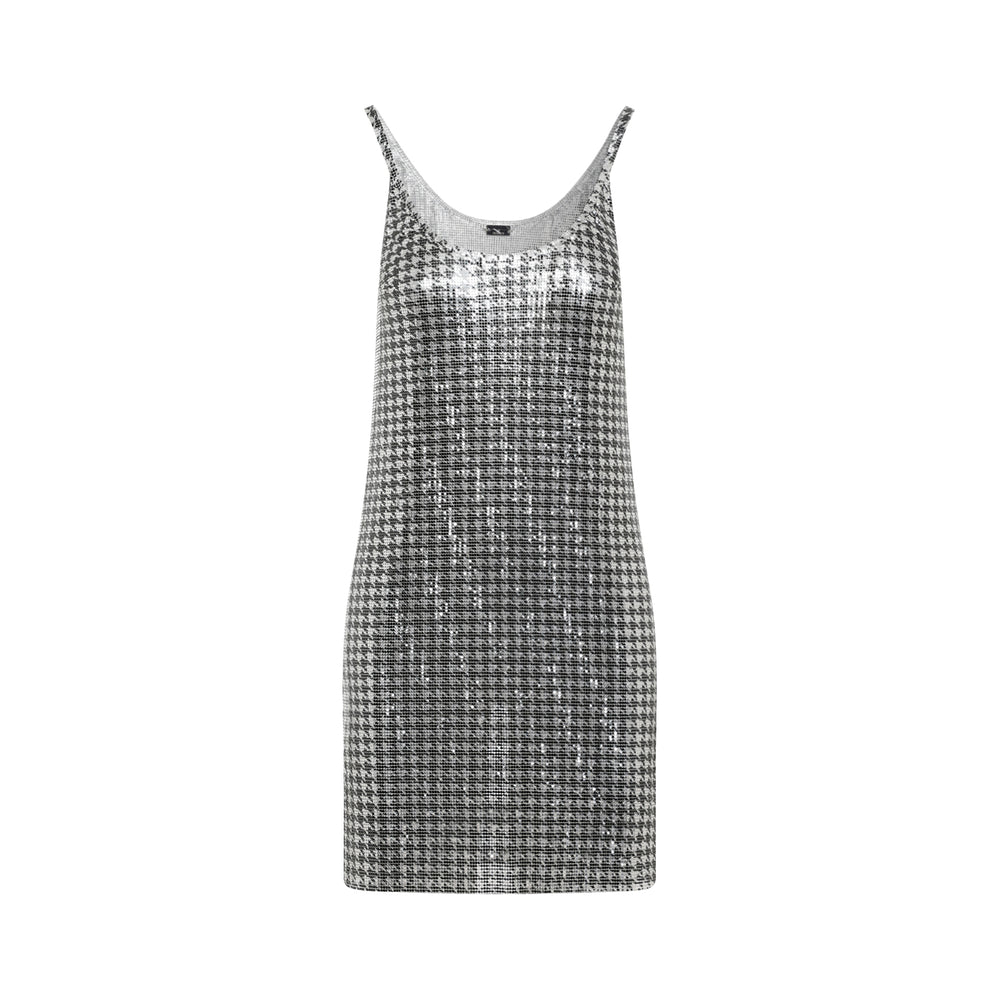 Pied De Poule Silver Grey Aluminium Mini Dress-1