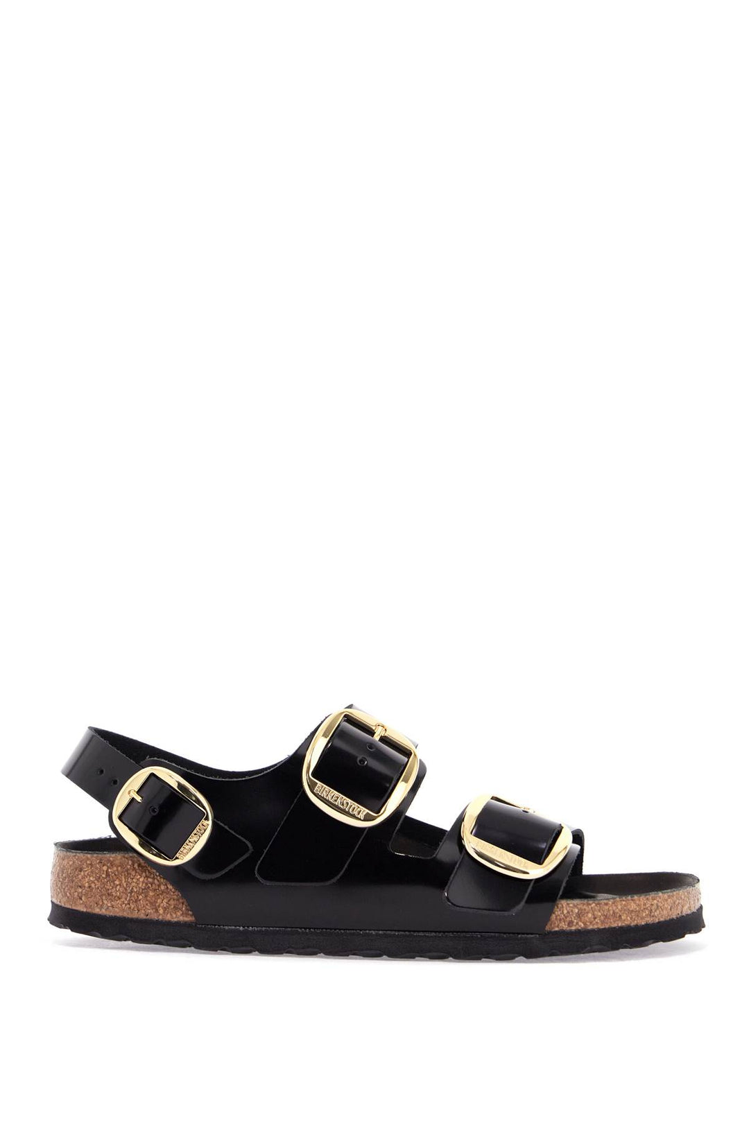 black leather sandals with three large buckles-0