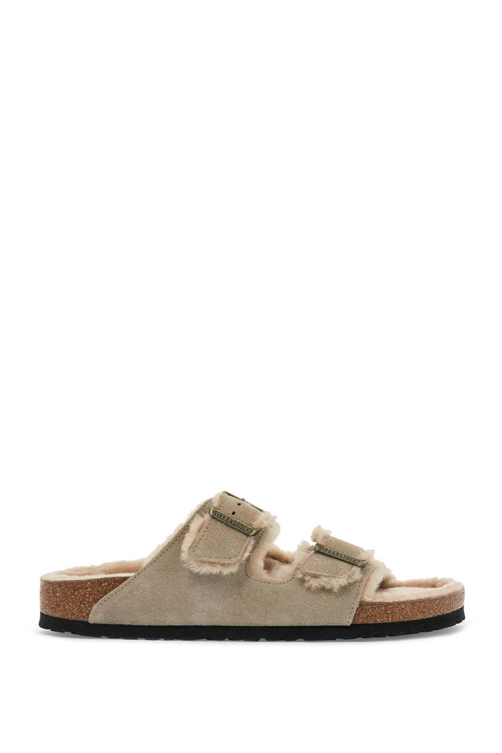 narrow fit arizona shearling slides-0