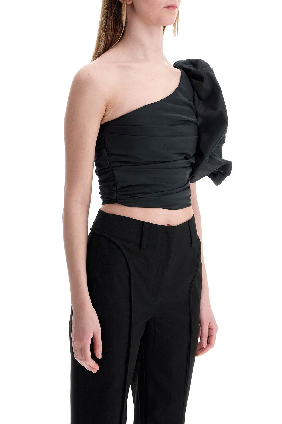 black polyester off shoulder crop top-1