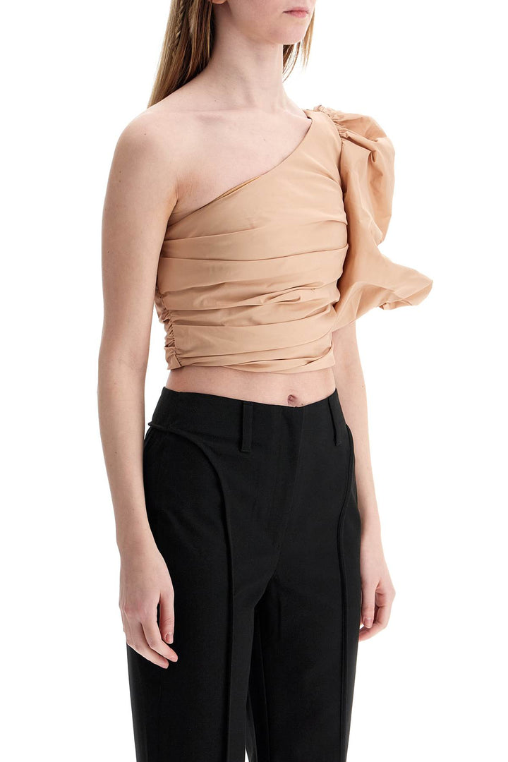 asymmetrical one-shoulder taffeta top in cameo pink-1