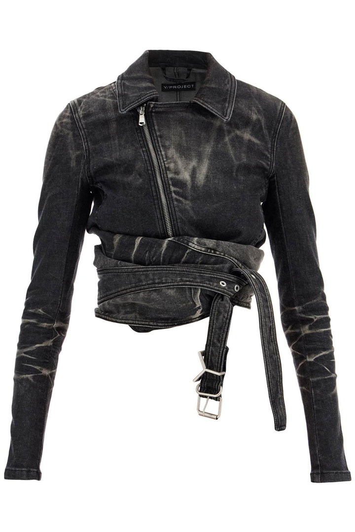 denim jacket with criss-cross belt-0