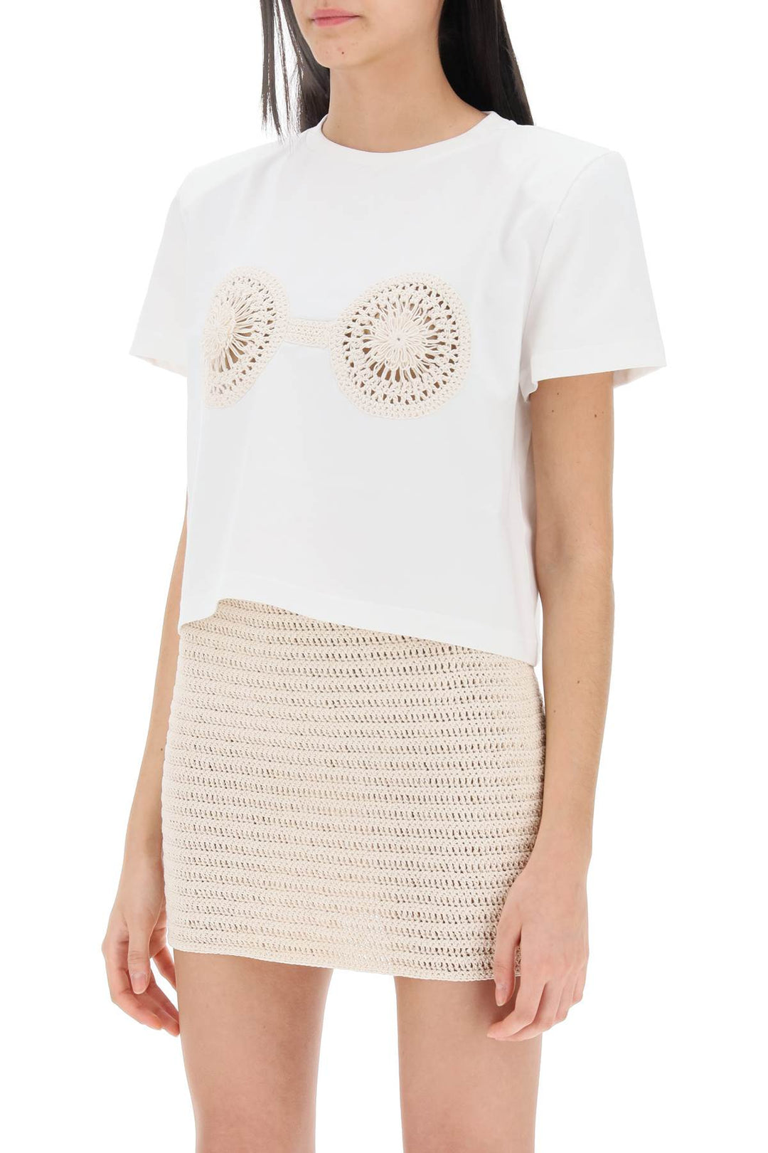 cropped t-shirt with crochet insert-3