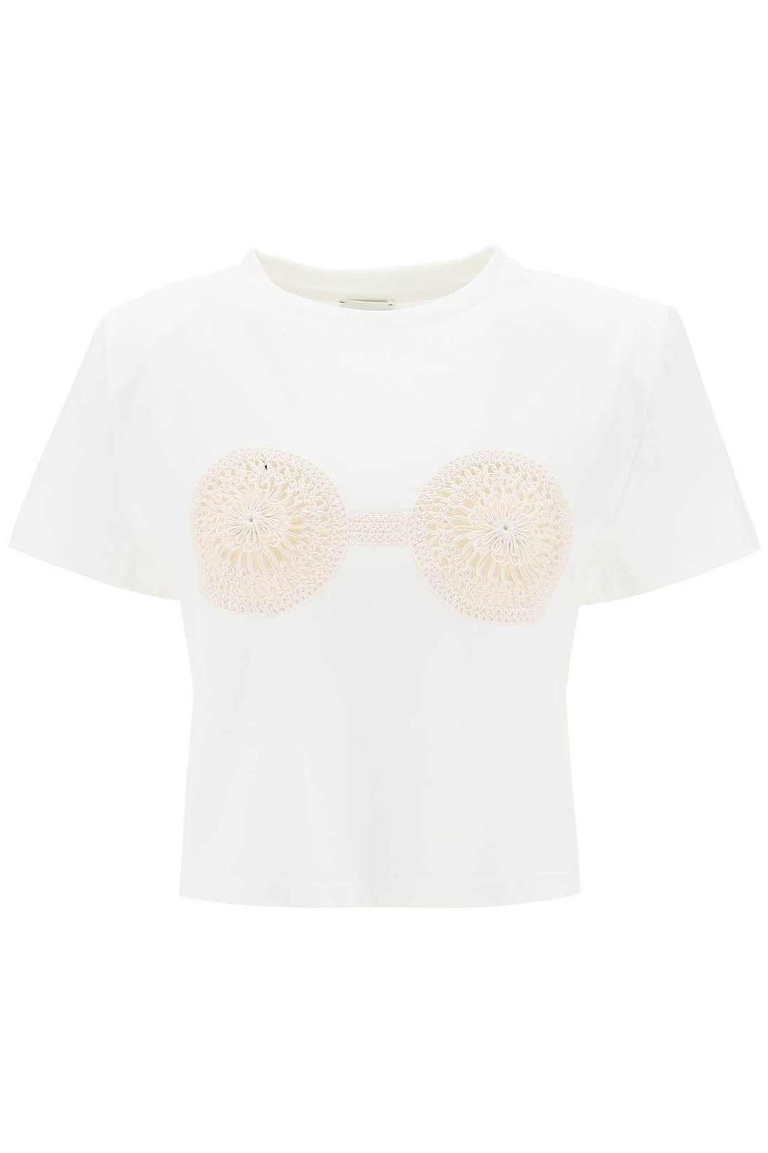 cropped t-shirt with crochet insert-0