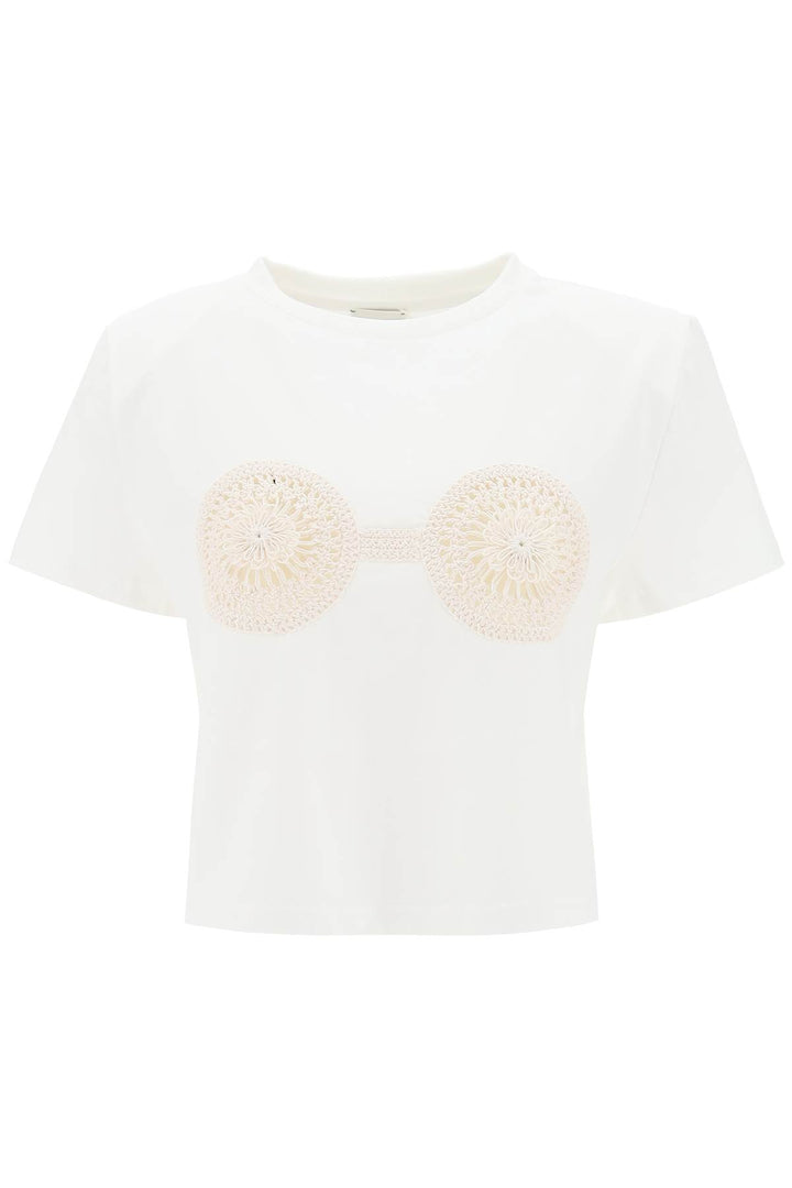 cropped t-shirt with crochet insert-0