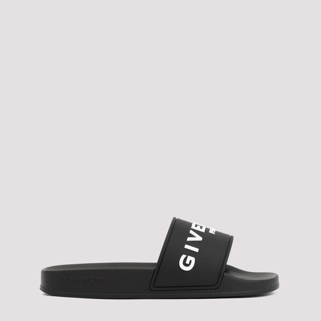 Black Logo Flat Slide Sandals-0