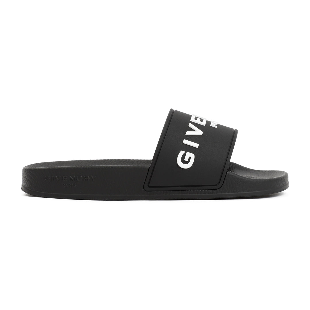 Black Logo Flat Slide Sandals-1