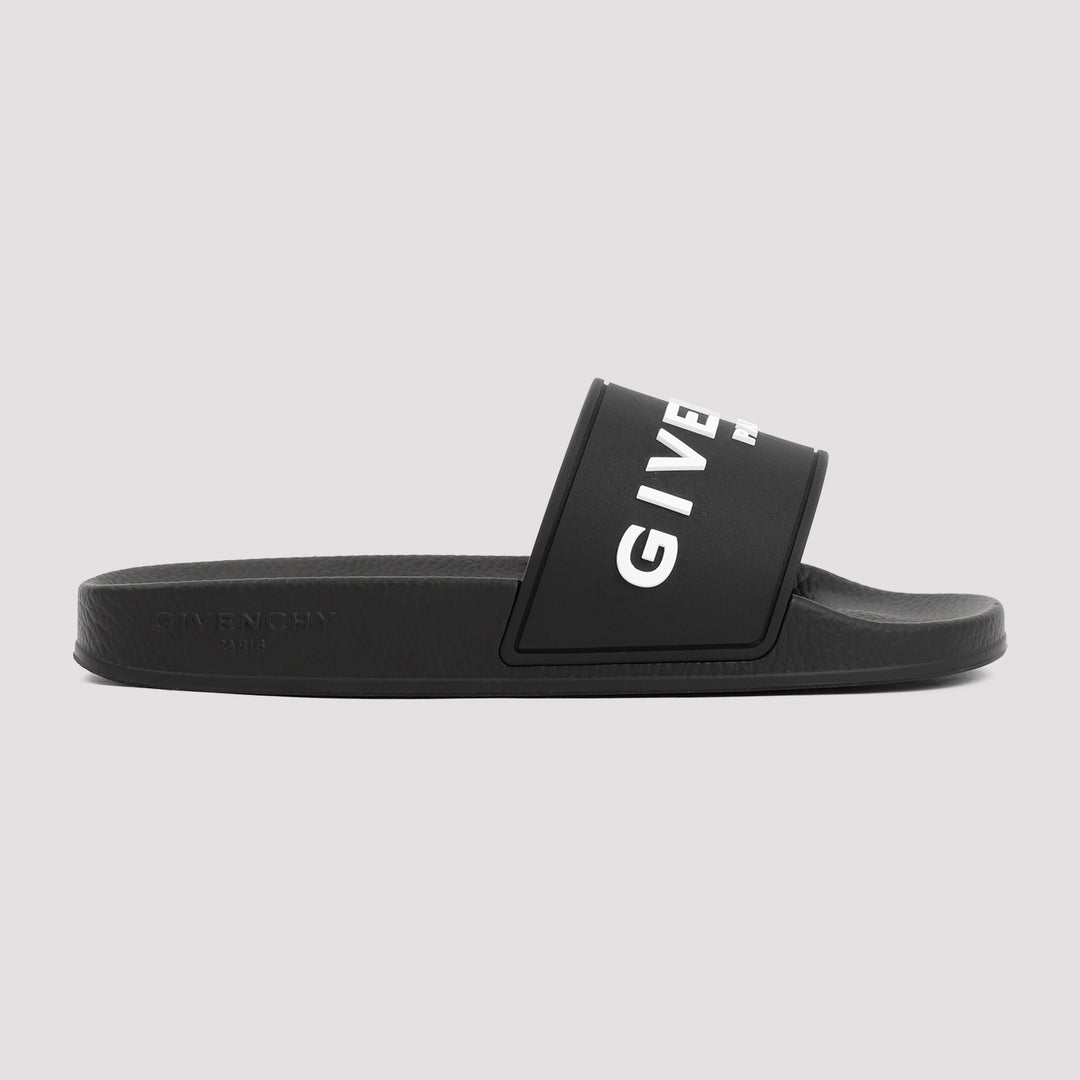 Black Logo Flat Slide Sandals-2