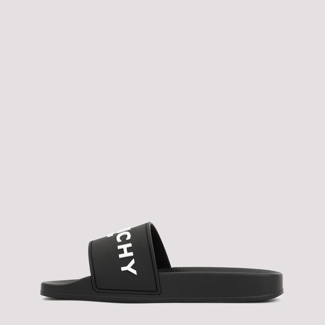 Black Logo Flat Slide Sandals-3