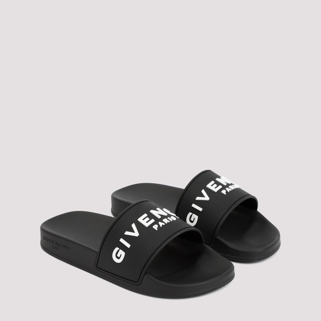 Black Logo Flat Slide Sandals-4