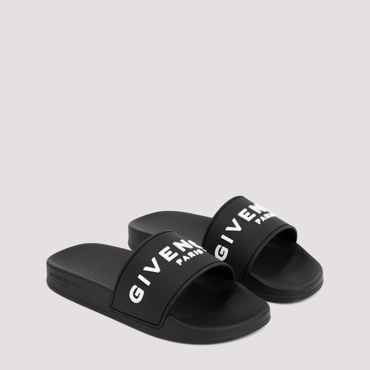 Black Logo Flat Slide Sandals-4