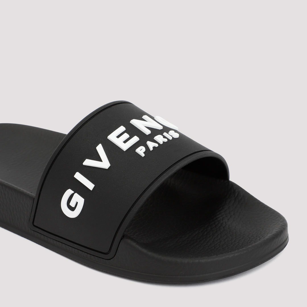 Black Logo Flat Slide Sandals-5