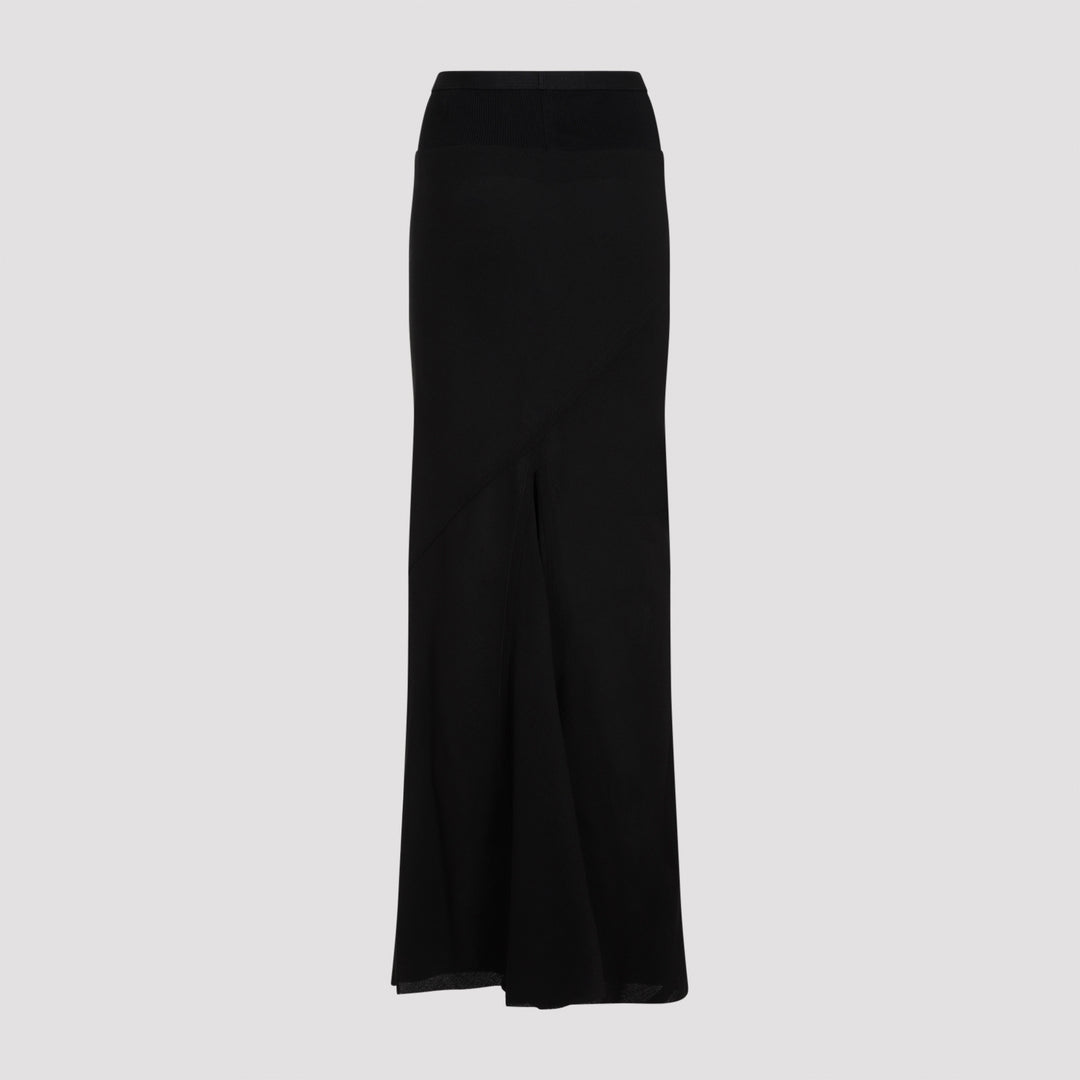 Black Virgin Wool Flared Long Skirt-0