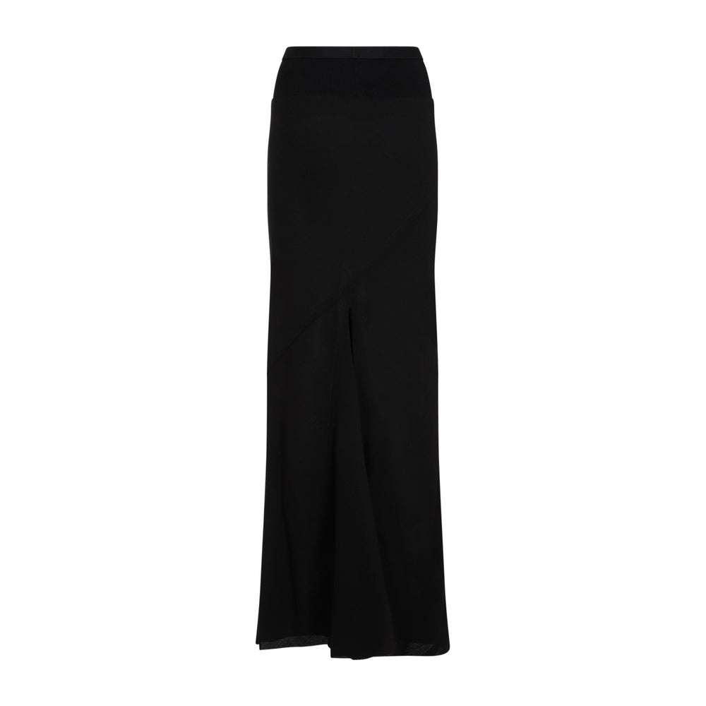 Black Virgin Wool Flared Long Skirt-1