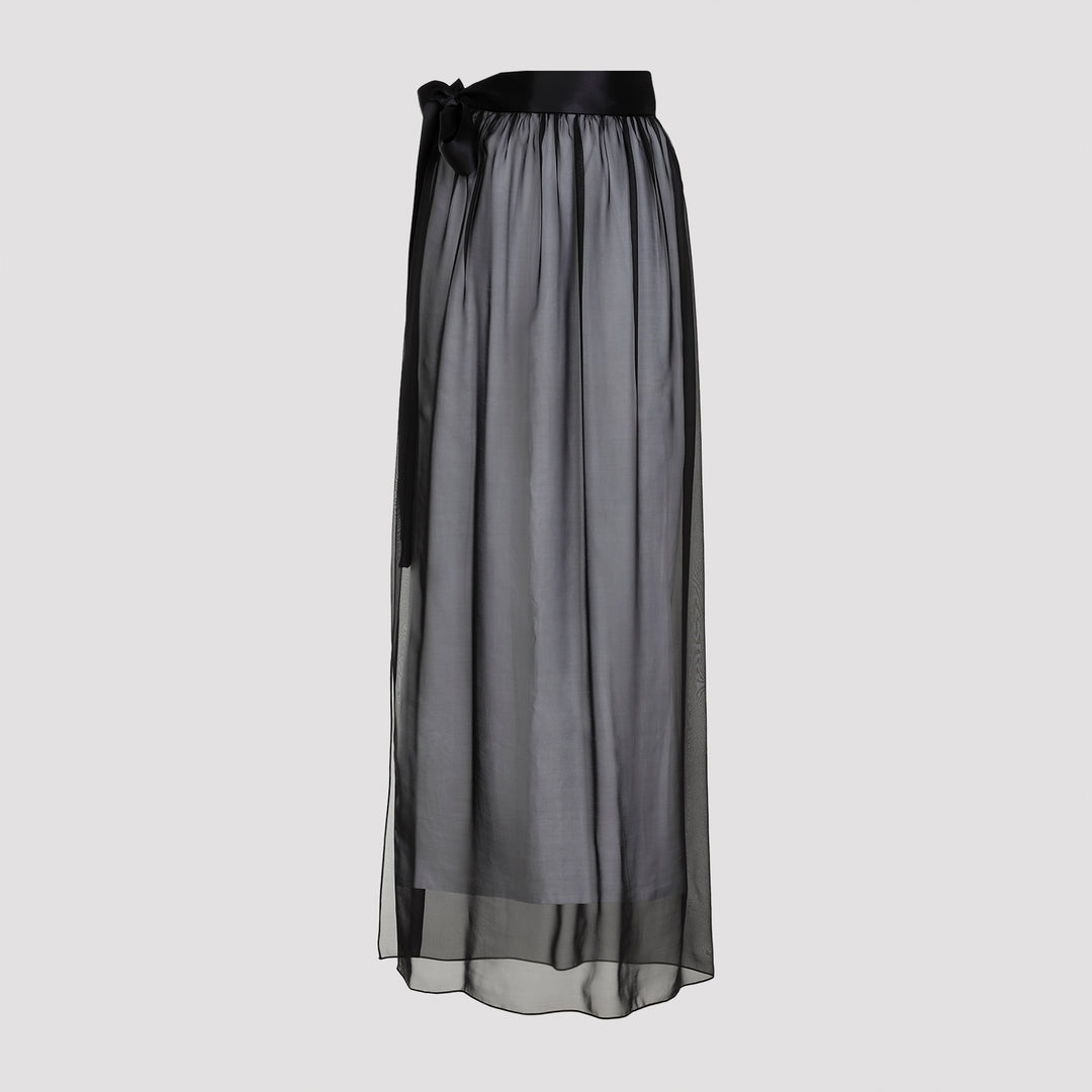 Black Silk Long Skirt-0