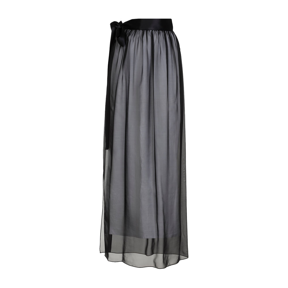 Black Silk Long Skirt-1