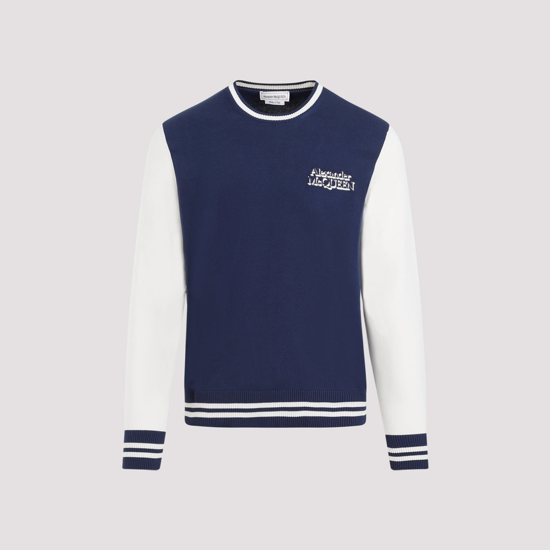 Midnight Blue Cream Cotton Pullover-0