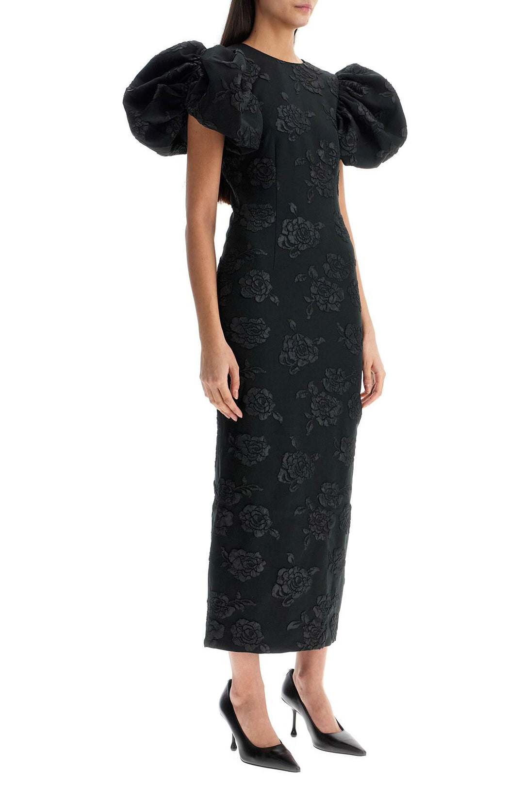 3d jacquard midi dress black floral-1