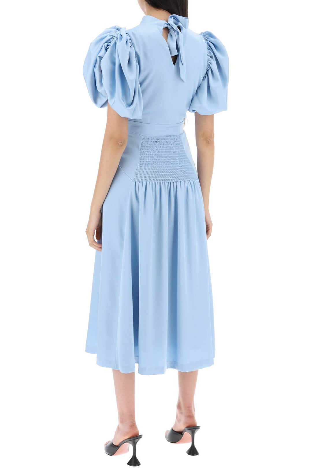 midi satin dress with balloon sleeves-2