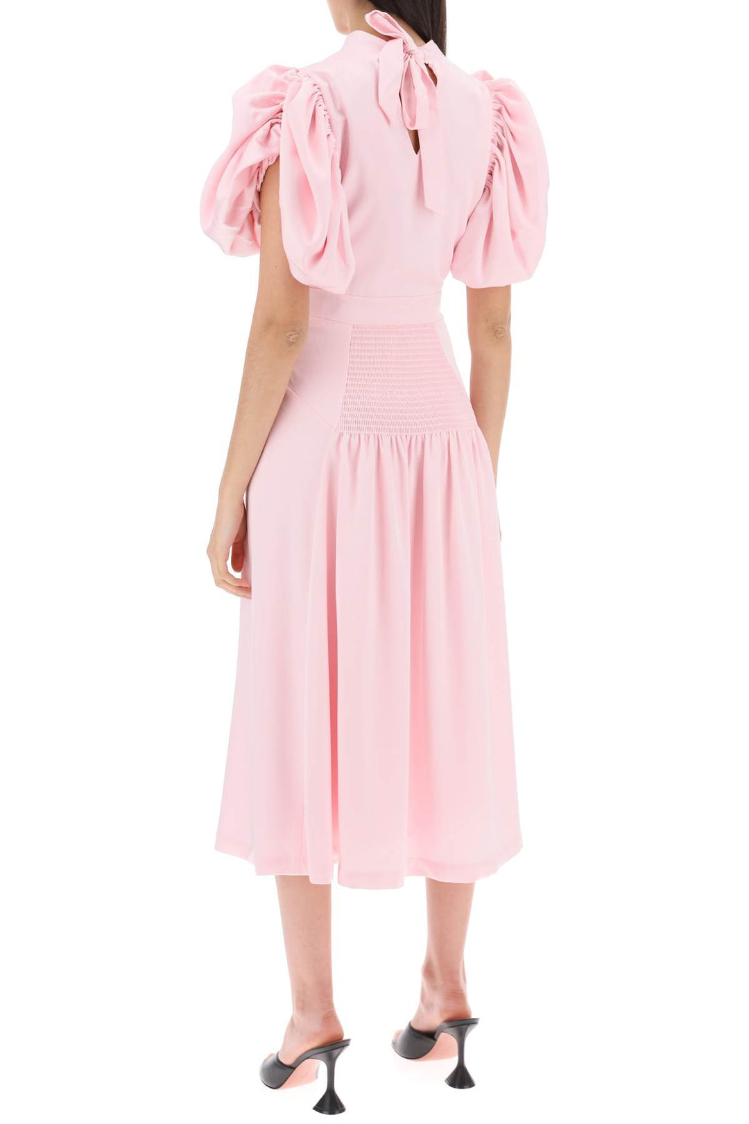 midi satin dress with balloon sleeves-2