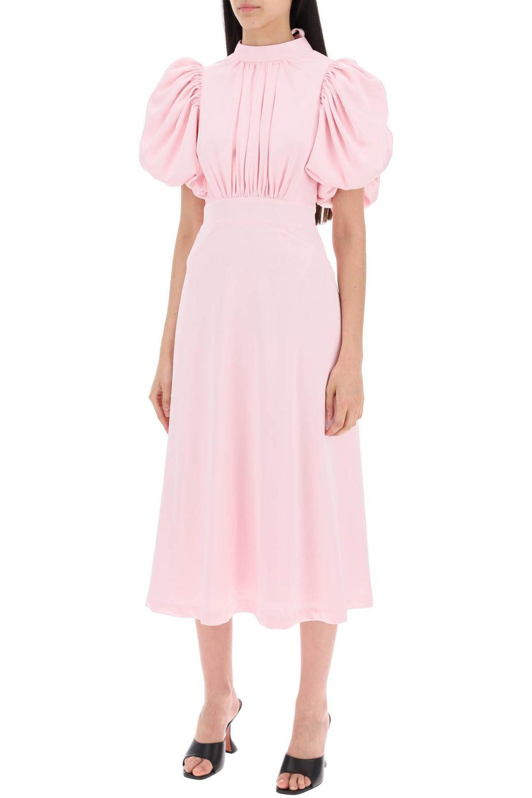 midi satin dress with balloon sleeves-3