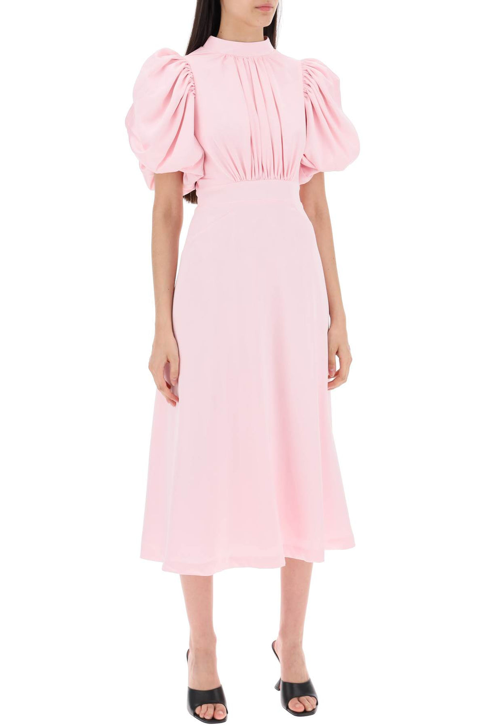 midi satin dress with balloon sleeves-1