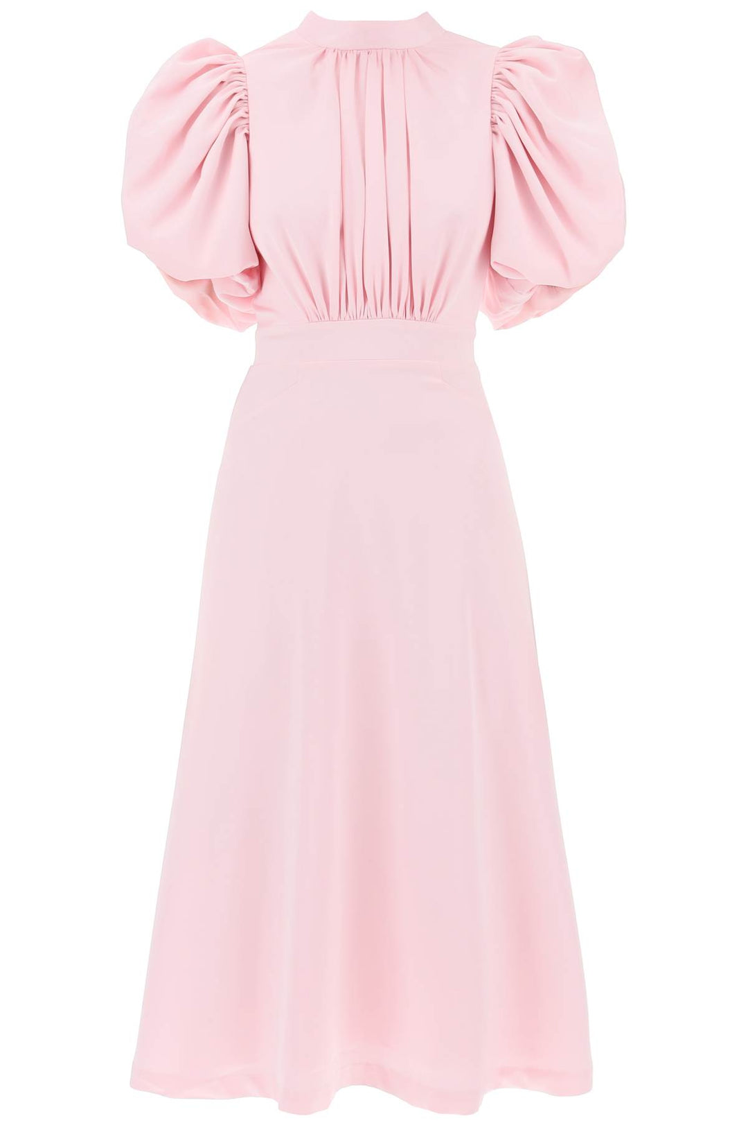 midi satin dress with balloon sleeves-0