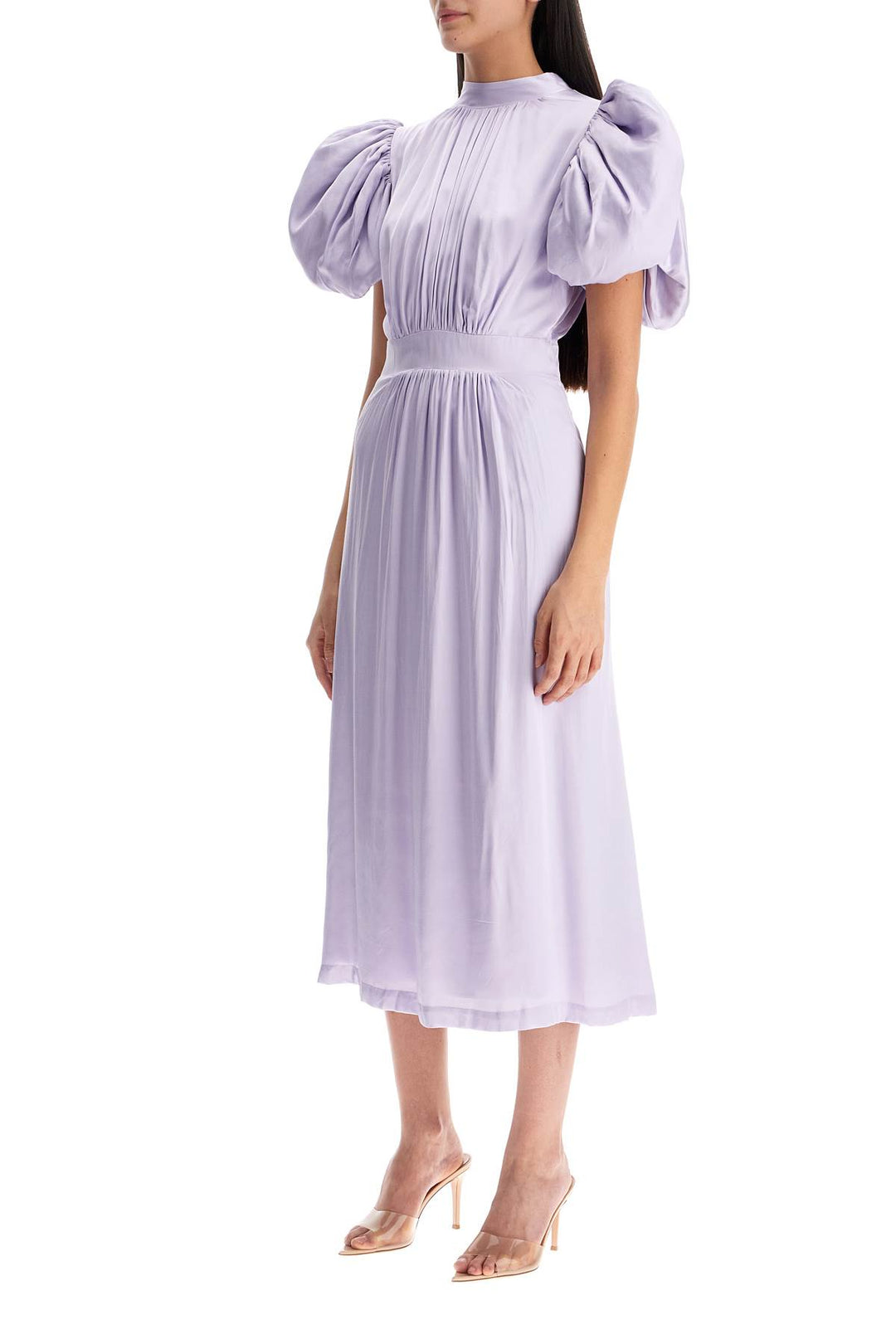 midi satin dress with puff sleeves-3