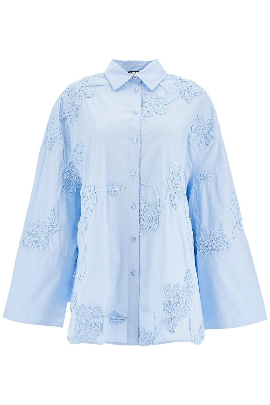 light blue cotton shirt with embossed floral pattern-0